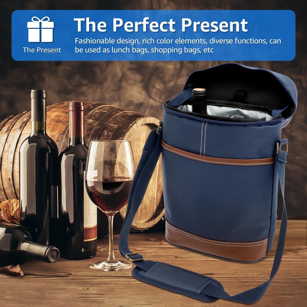 Borsa termica per bottiglia di vino, borsa isolata per vino, termica, per 2 bottiglie di bevande, birra, portatile da esterno, borse termiche per feste all'aperto