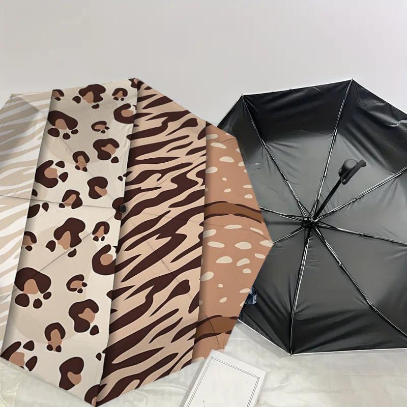 1PC Leopard Print Tiger Print Umbrella-8-Rib Reinforced, Automatic Open, Lightweight & Durable, Cute Fashion Accessory for Outdoor-T376