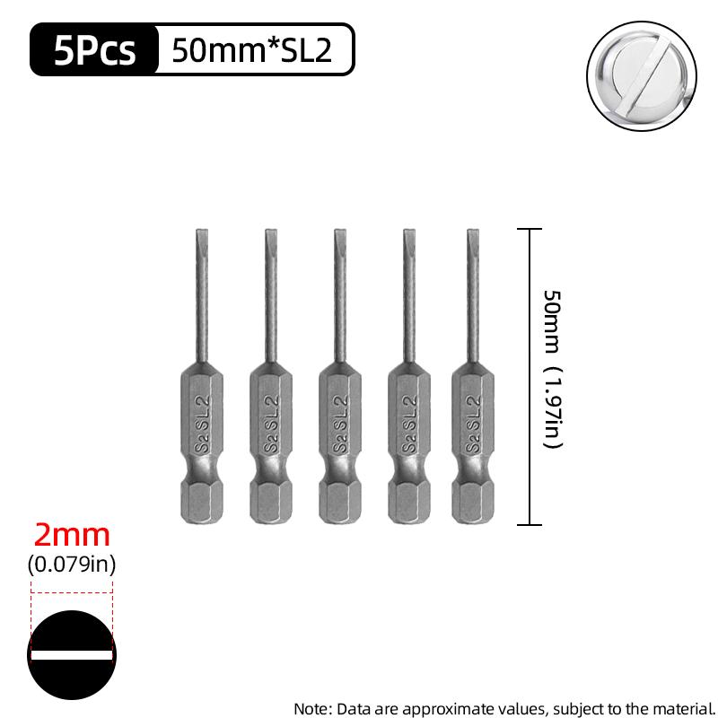 50/100mm 2.0-6.0mm Flat Head Screwdriver Bits Set Magnetic Tip Slotted Screwdriver Drill 1/4 Inch Hex Shank Hand/Electric Tools