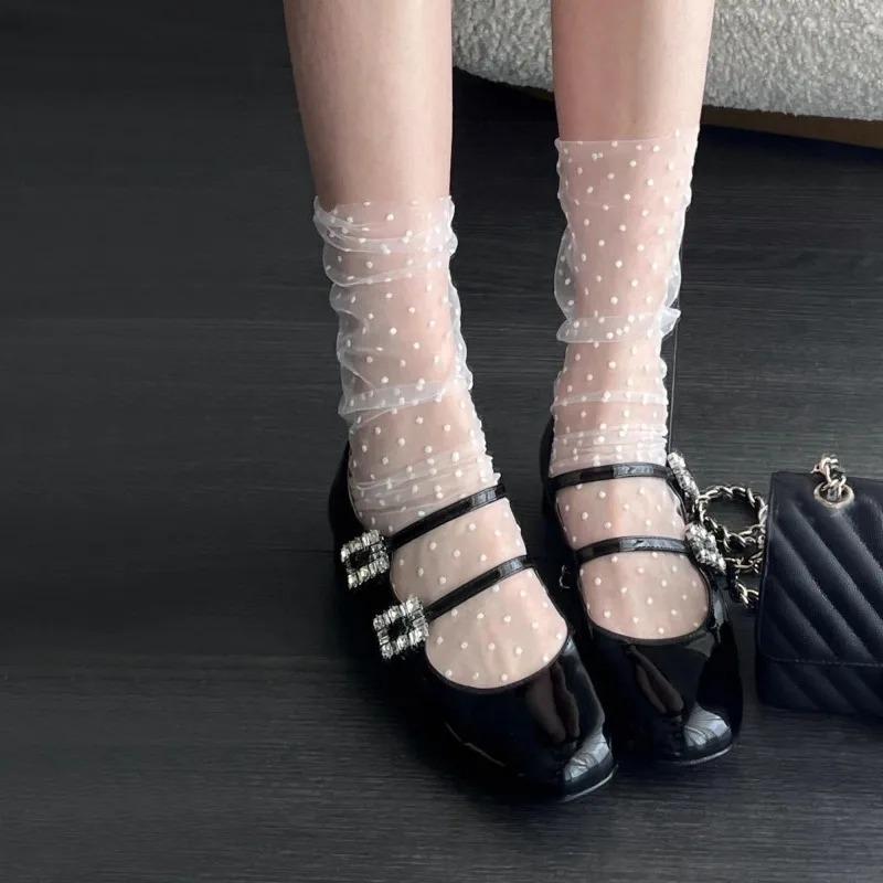 Sexy Transparent Polka Dot Lace Socks Women Thin Silk Sheer Stacked Socks Summer Chic French Style Elegant Femme JK Lolita Socks