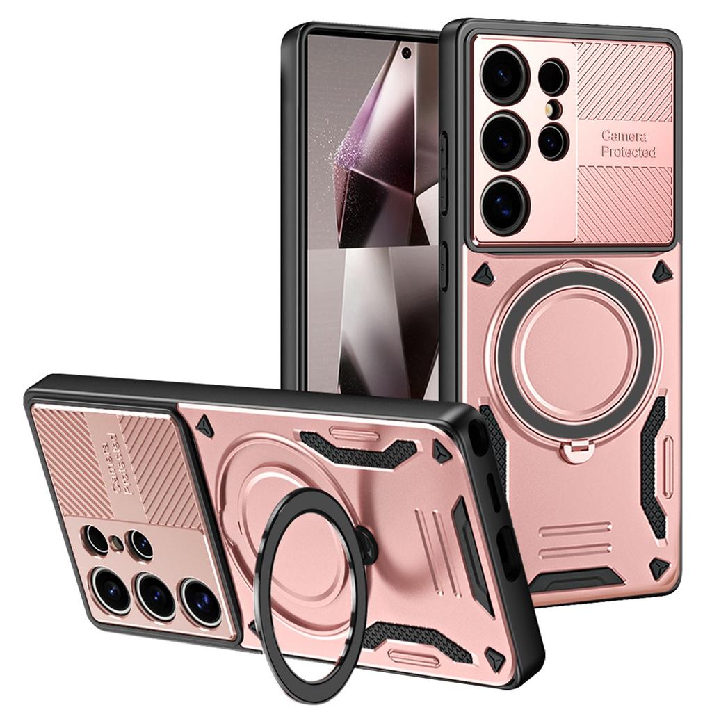 For Samsung Galaxy S25 Ultra Magnetic Case Shockproof TPU + PC Phone Back Cover with Kickstand