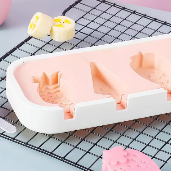 Ice Cream Mold with Anti-Spill Dust-Proof Cover Food-Grade Silicone 4 Compartments Reusable Popsicle Maker for Kids Jelly Mousse Homemade Treats