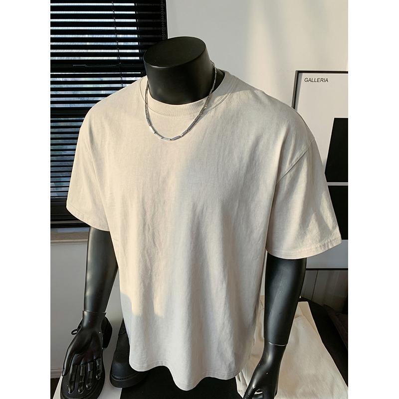 240G Heavy Weight Pure Cotton Short Sleeve T-Shirt Men American Street Vintage Washed Solid Color Loose Casual Top