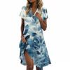 Ladies Casual Fashion Stand Collar Floral Print Short Sleeve Dress