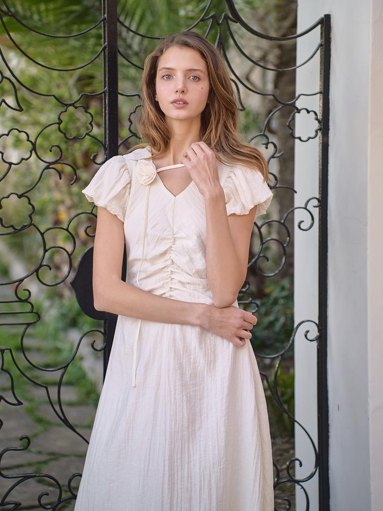Laengaenlu Sora Shirring Dress(Sora)_Cream