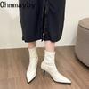 Herbst Damen Stretch Stiefeletten Mode Elegant Tanzparty Abschlussballschuhe Hoher Absatz Damen Moderne Kurze Stiefeletten