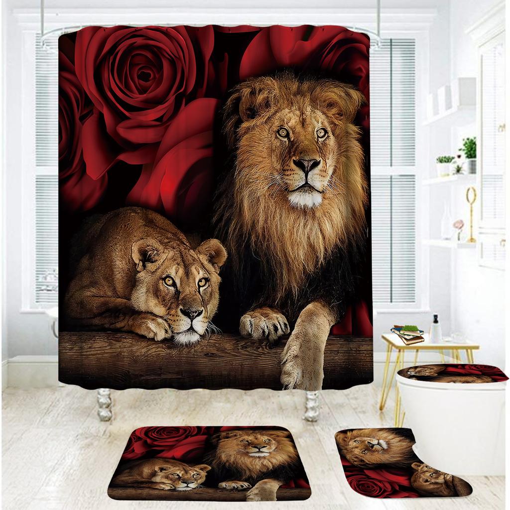 Bathroom Shower Curtain Four-Piece Digital Printing African Animal Waterproof Shower Curtain Shower Curtain Partition Curtain Bath Mat