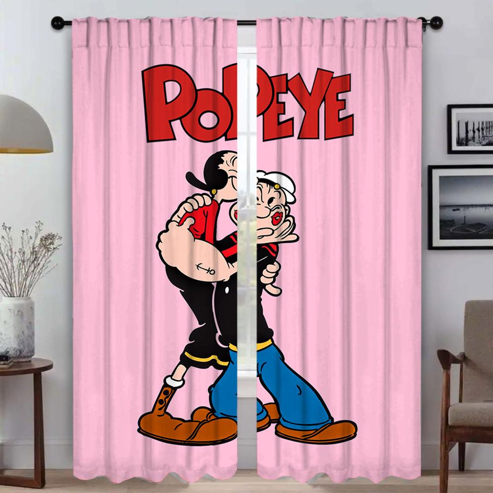 Popeye the Sailor Elegant Room Curtains for Living Room Home Interior Curtains 2 Pieces Tulle for Bedroom Halloween Decoration