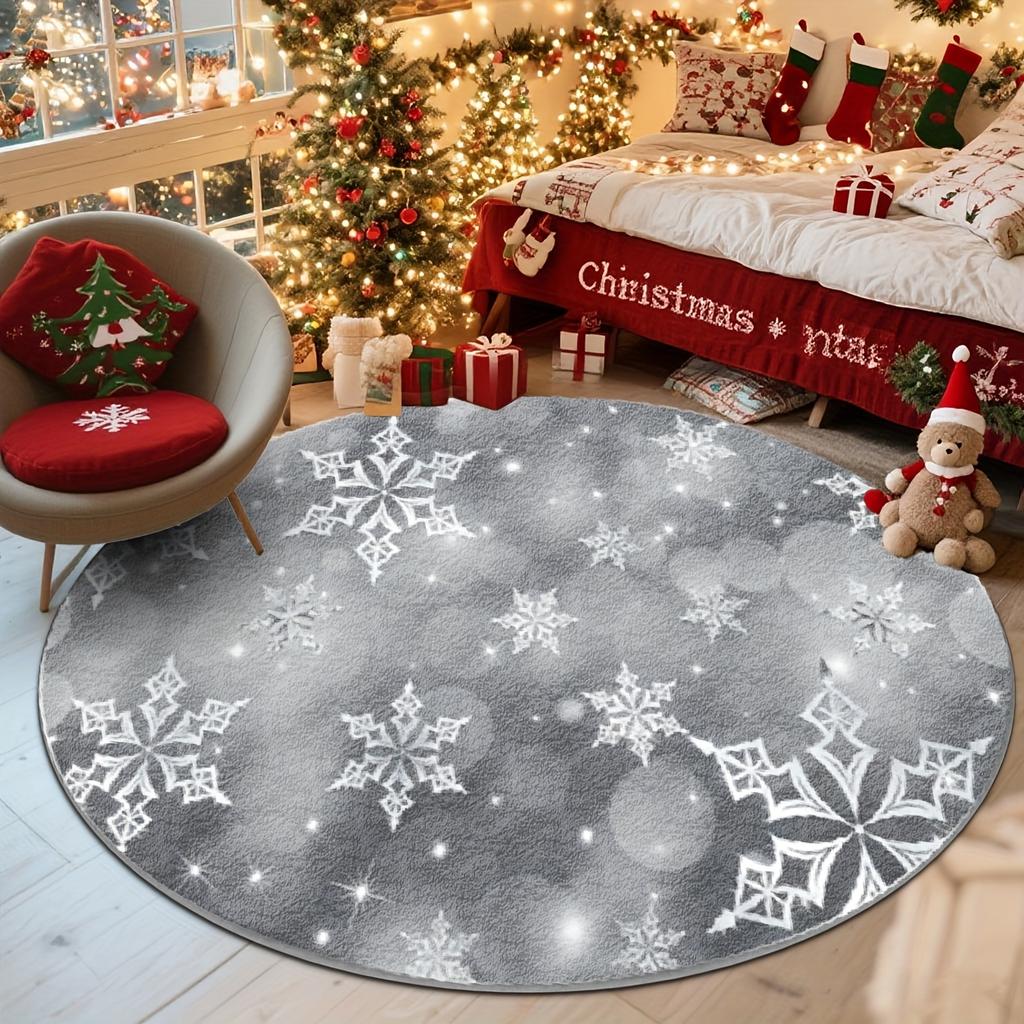 Nordic Knit Reindeer Snowflake Layer Circle Print Round doormat Red Green Xmas Farmhouse Entry Mat
