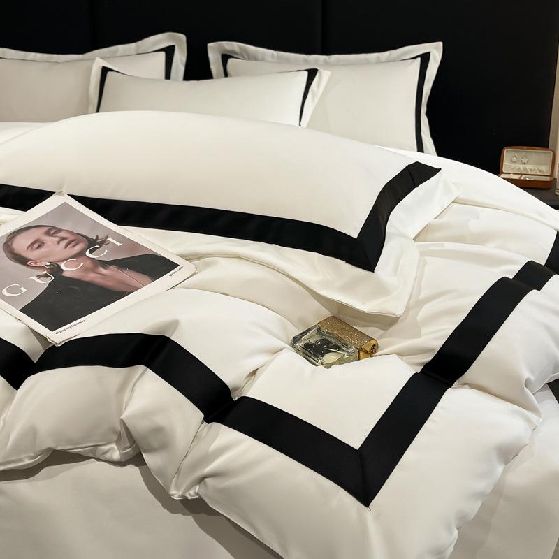 Premium Washed Cotton Luxury Bedding Set: Skin-Friendly, Brushed Duvet Cover, Sheet & Fitted Sheet - 4-Piece Hotel Style