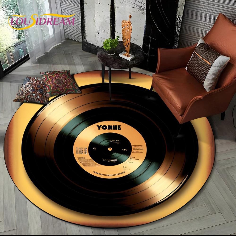 3D Vinyl Record Music DJ Screen Tape HD Round Area Rug,Carpet Rug for Living Room Bedroom Sofa Playroom Decor,Non-slip Floor Mat