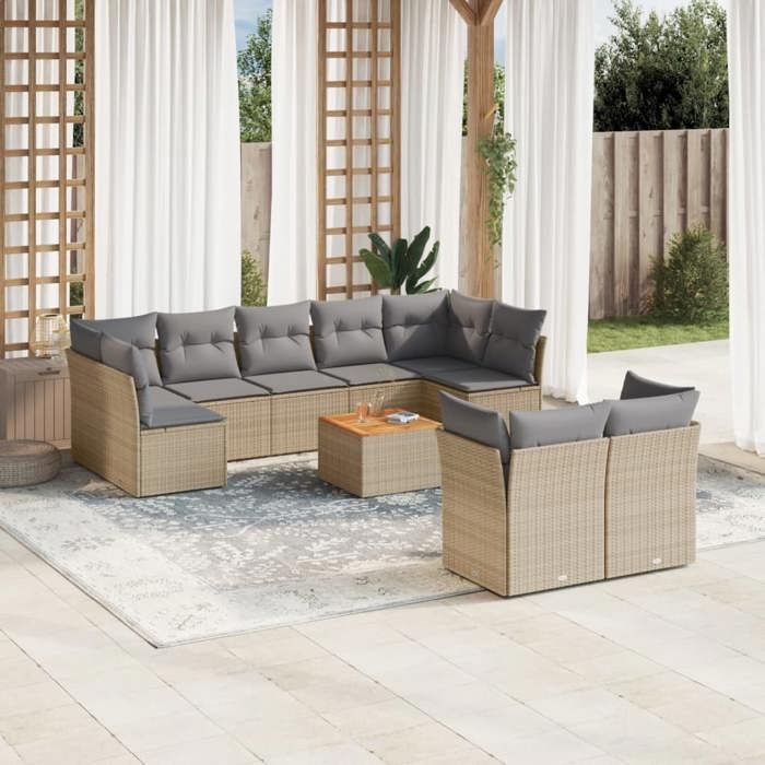 VidaXL Garden Lounge Set with Cushions 10 Pcs Beige Braided Resin 3223812