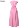 ZANZEA Women Casual Round Neck Summer Short Sleeve Long Dress
