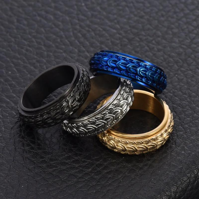 Dragon Scale Anxiety Ring for Men Women Cool Black Blue Gold Plated Snake Dragon Scales Spinner Ring 2025