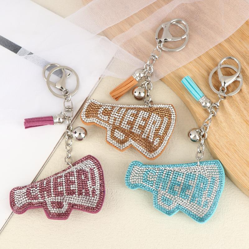 Neuer Full Crystal Wort Cheer Schlüsselanhänger Lederquaste Schlüsselhalter Strassstein Schlüsselring Anhänger Damen Tasche Anhänger Geschenk