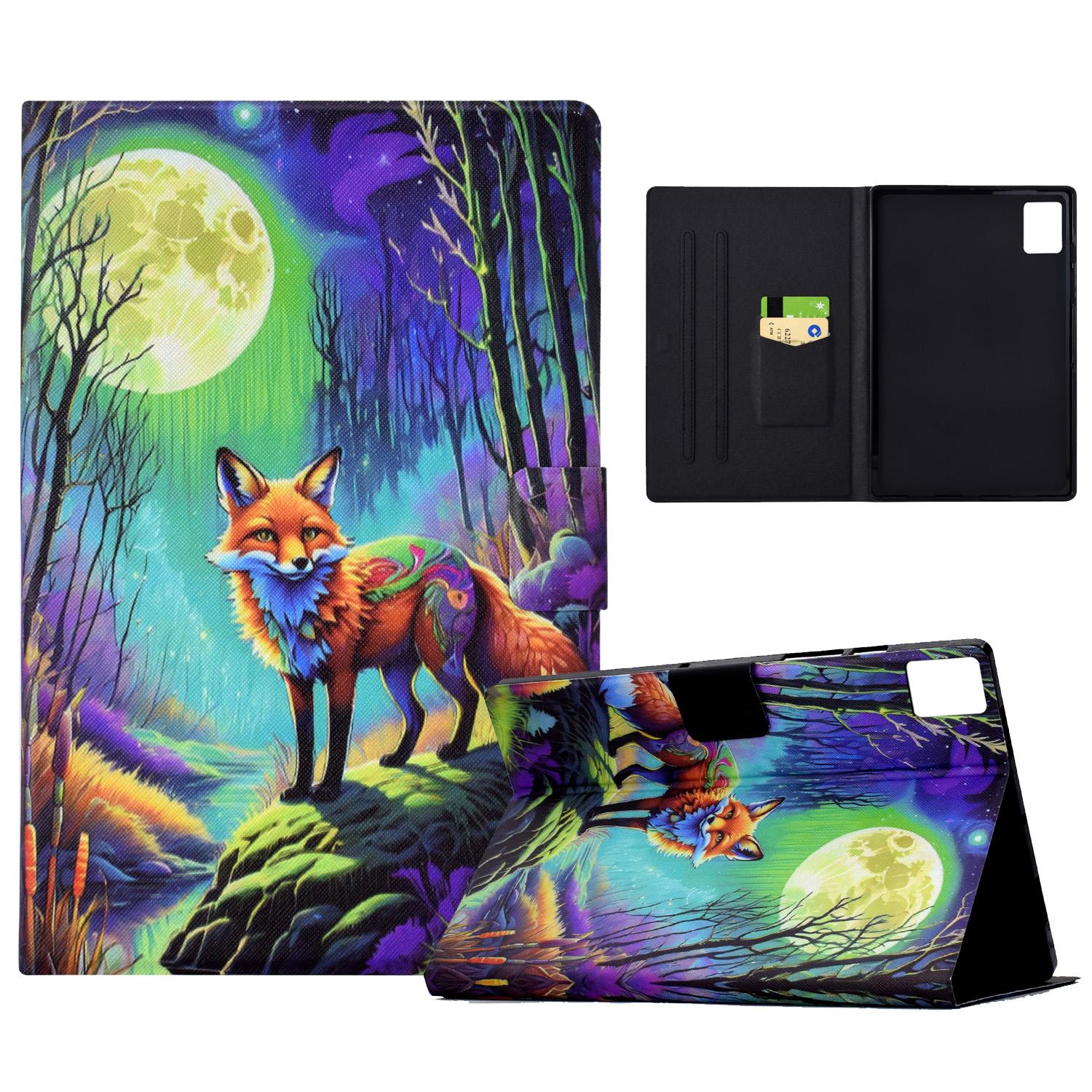 

For Lenovo Xiaoxin Pad 11 2025 Case Card Holder Pattern Print Leather Cover Moonlight Fox