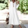 Women's Fashion V-Neck Long Sleeve Pocket Solid Color Zipper Casual Vacation Long Cotton Linen Dresses