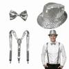 Performance Sequined Hat Solid Color Suspenders Fashion Performance Props Set  Christmas