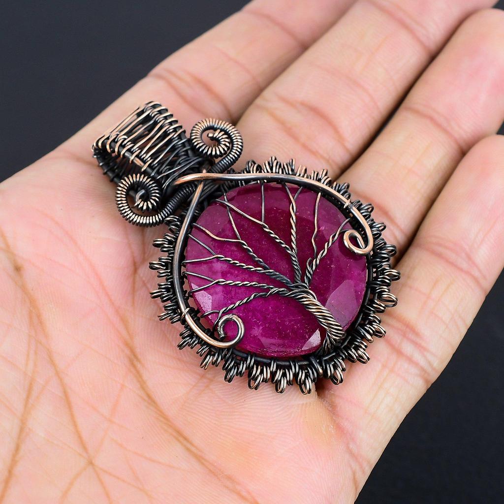 Ruby Pendant Gemstone Jewelry, 999 Copper Wire Wrapped Handmade Pendant, Latest Design Jewelry