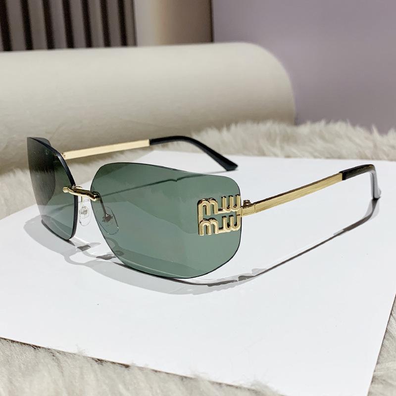 Miu's Y2K Frameless Sunglasses - Jang Wonyoung Style Curved Shades for Women