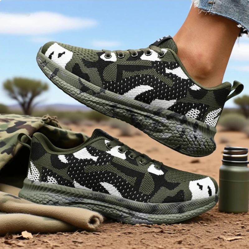 

Women s Mesh Hiking Shoes Breathable Knit Fabric Lightweight Anti Slip Fashion Camo Sneakers Outdoor Camouflage Worker Shoes 36 зелёный