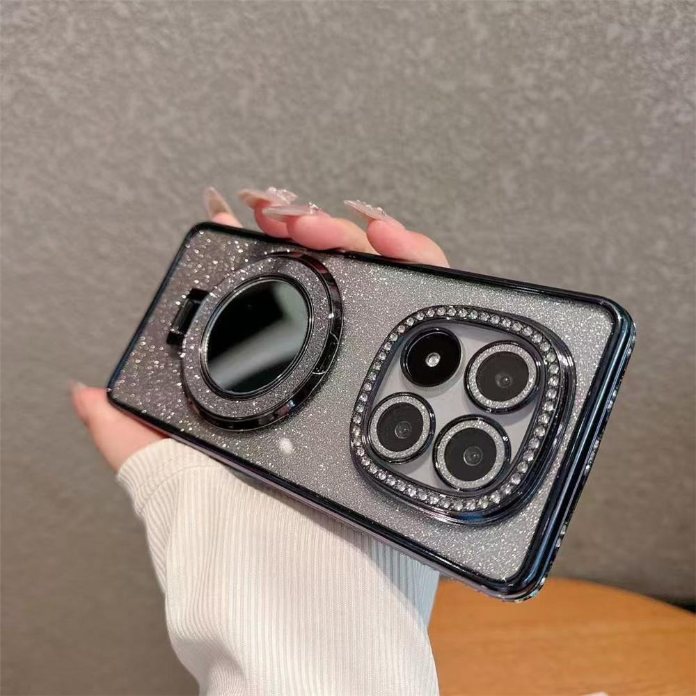 Glitter Diamond Mirror Magnetic Stand Case For Xiaomi Remi Note 14 Pro 5G 13 Pro Plus 12 11 10 Pro 11S 10S 14C 13C A3 4G Cover
