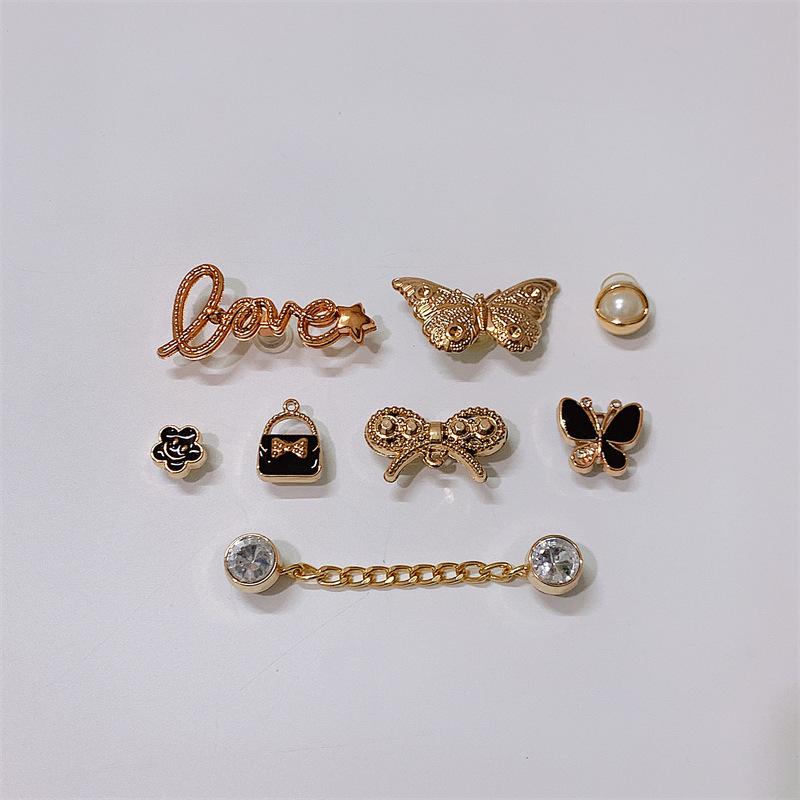 

Обувь с отверстиями DIY аксессуары обувная пряжка золотая бабочка любовное письмо цепочка обувной цветок обувная пряжка аксессуары украшение