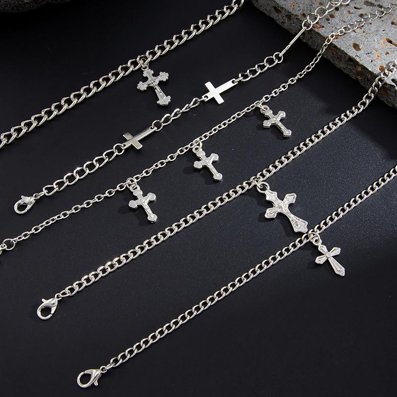 Y2K Stacking Cross Bracelet Set For Men Vintage Multilayer Charm Chain Bracelets Hip Hop Jewelry