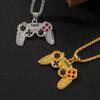 Herren Halskette mit Anhänger Spielcontroller Zweifarbig Gold & Silber Zirkonia mit Edelstahl Kasten Kette