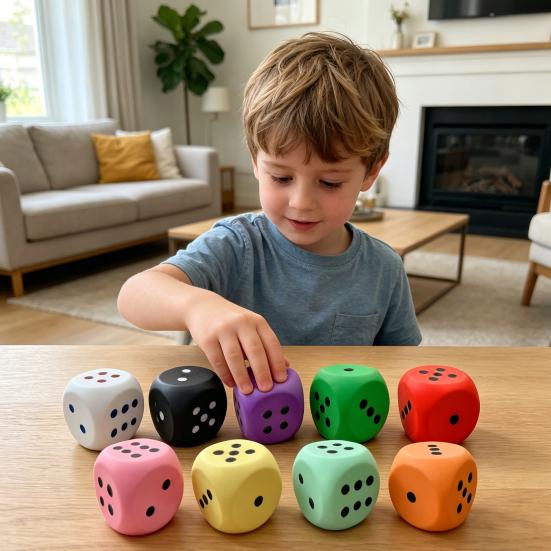 Large Slow-Rising Dice Squeeze Toy Soft PU Fidget for Stress Relief Rounded Corners for Safe Play Colorful Pinch Toy for Board Games