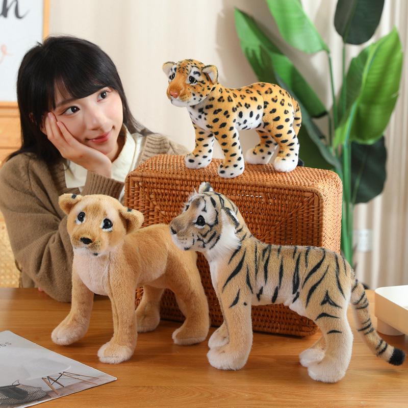 Realistic Beast Plush Toys Cute Wild Tiger Lion Leopard Soft Stuffed Animal Doll Cool Home Decor Kids Gift