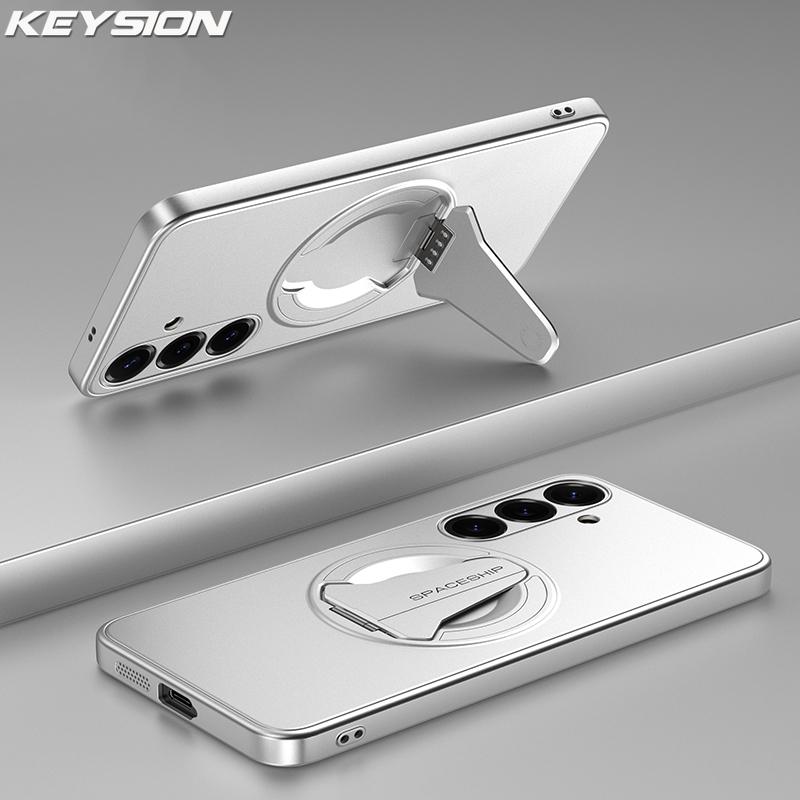 KEYSION Magnetic Phone Case for Samsung S25 Ultra 5G S25+ Metal Paint Upright Kickstand Shockproof Cover for Galaxy S25 Edge 5G