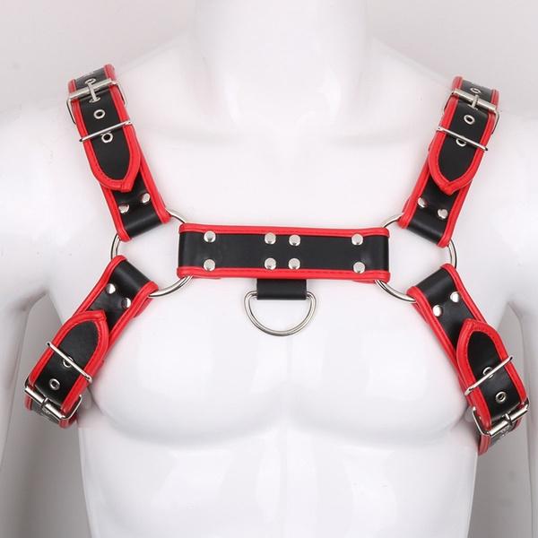 Men Lingerie Faux Leather Adjustable Body Chest Harness Costume with Buckles D-rings