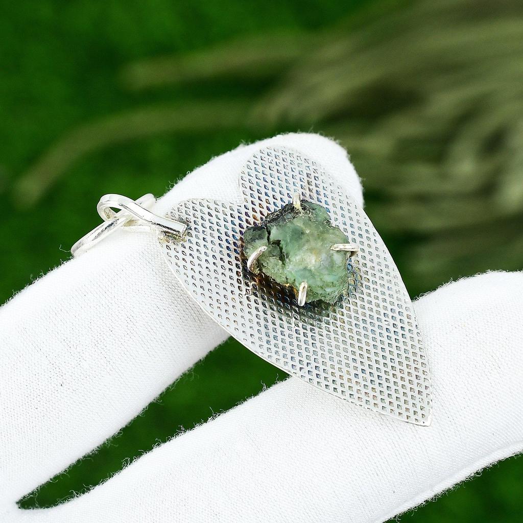 Friendship Day Deal Chrysoprase Rough Gemstone Sterling Silver Bezel New Pendant