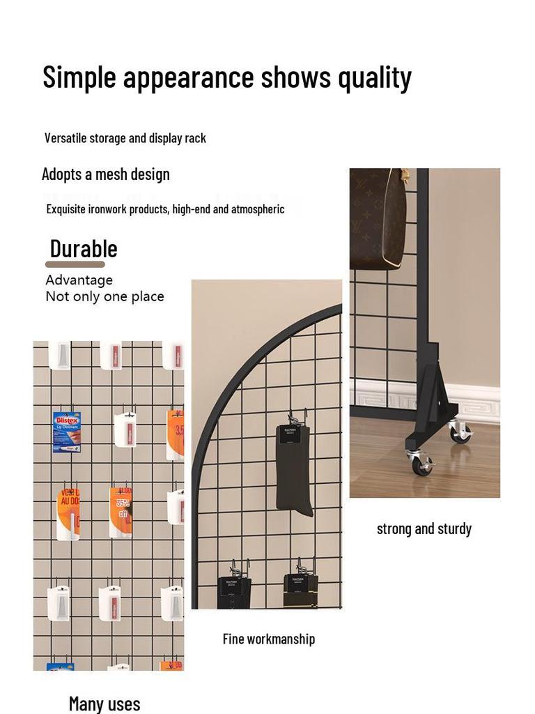 Mobiler Eisen-Gitter-Regal-Display-Ständer mit Haken