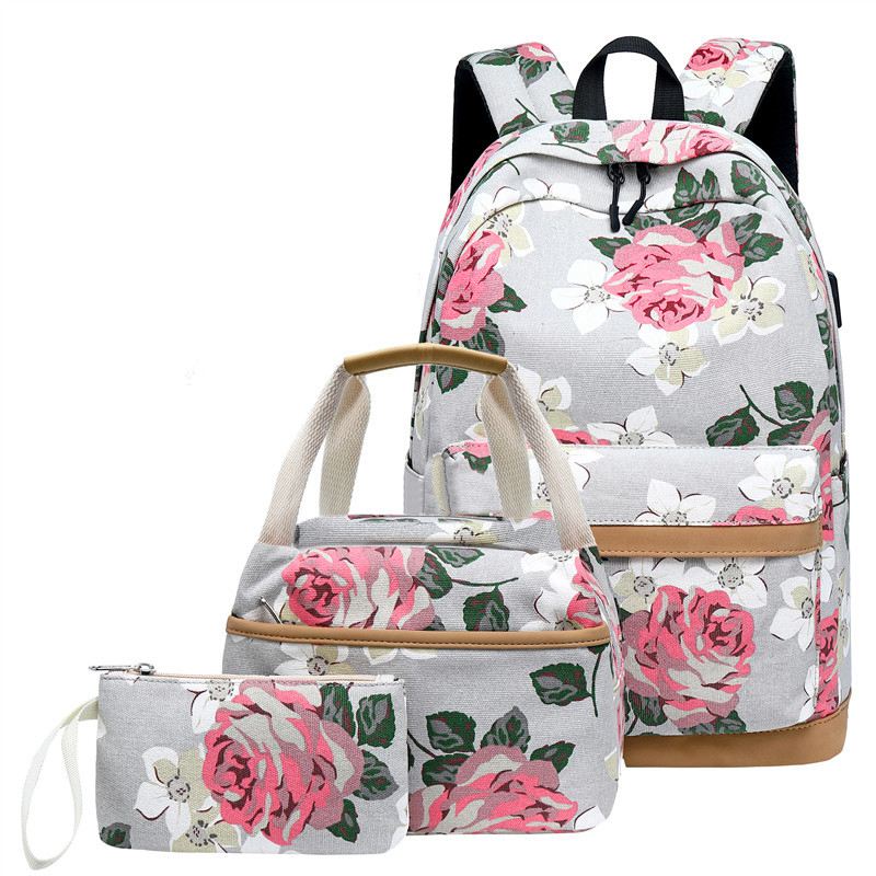 Hot School Backpack for Teenager Girls School Bags Lightweight Kids Bags Children Travel Floral Canvas Backpack Bookbags Set
