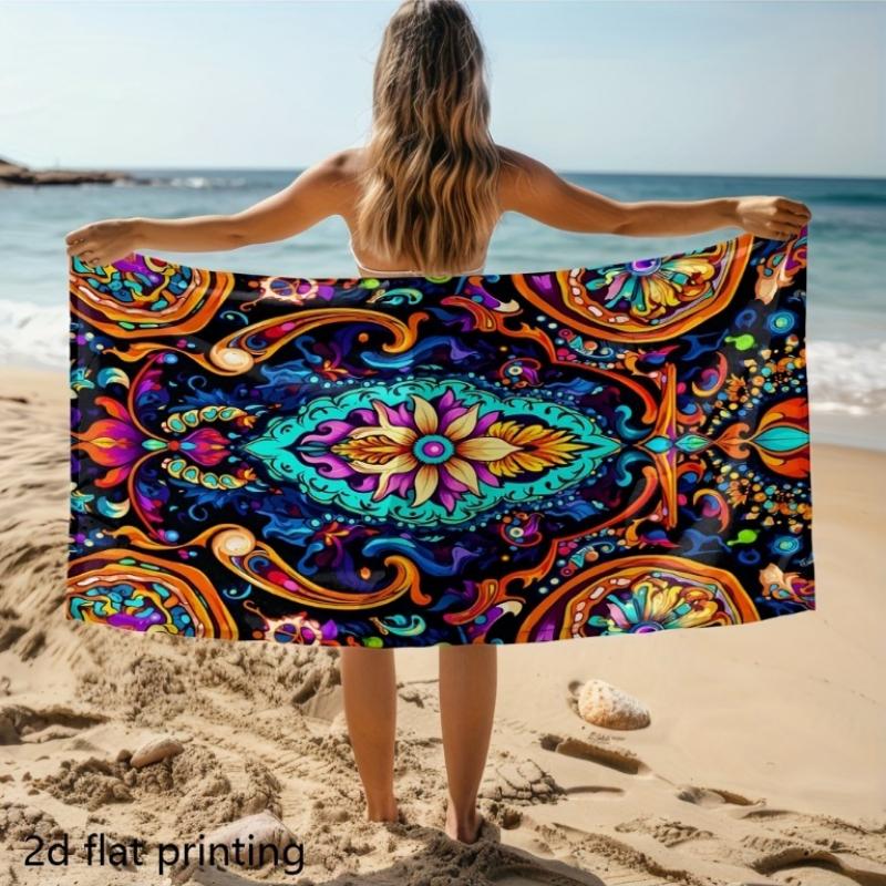 

2D Flat Printing, 1pc, Neon Totem Artistic Fantasy Large Bath Towel, Suitable for Adults and Teens, Quick-Dry Lightweight Soft W30*H60(CM)