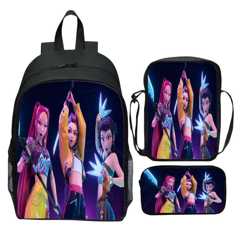 Neuer Druck Hunter Demon Girl Group Huntrix Kpop dreiteiliges Set Schultasche Cartoon Grundschulrucksack für Jungen und Mädchen CLE
