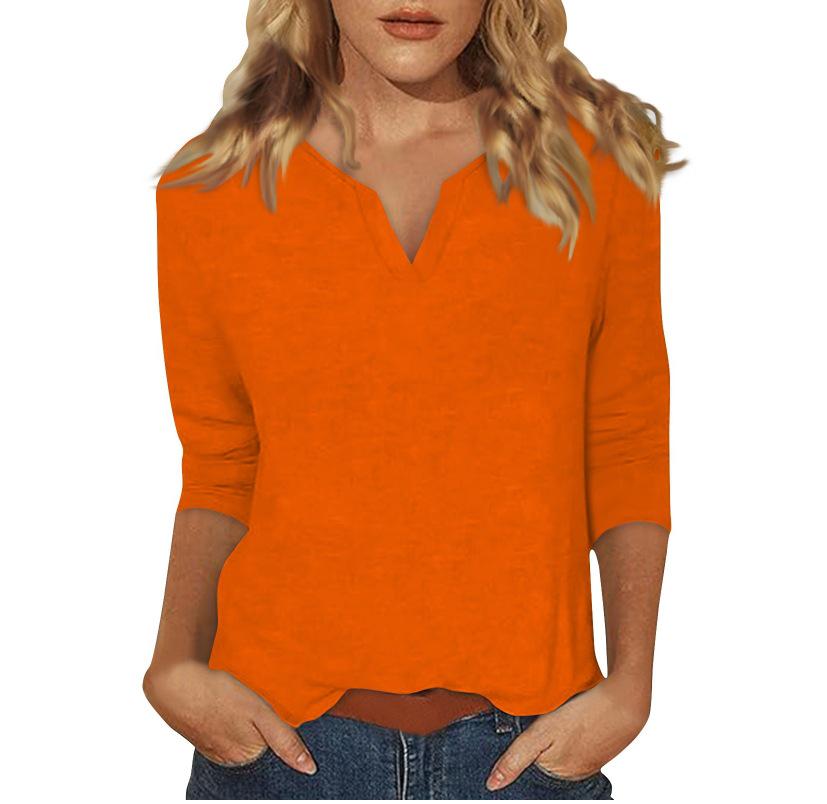 2025 Women's V-Neck 7-Point Sleeve Solid Color T-Shirt