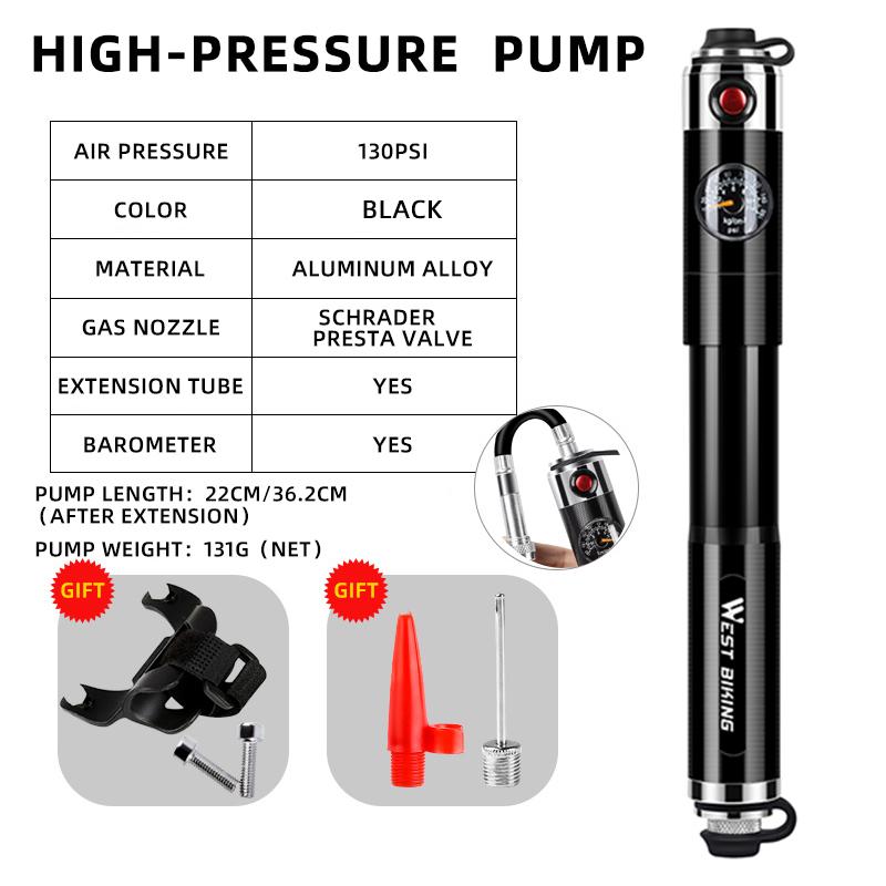 WEST BIKING Bike Pump With Needles Hand Air Pumps Cycling Tire Inflator Schrader Presta Valve Hose Portable Mini Bicycle Pump