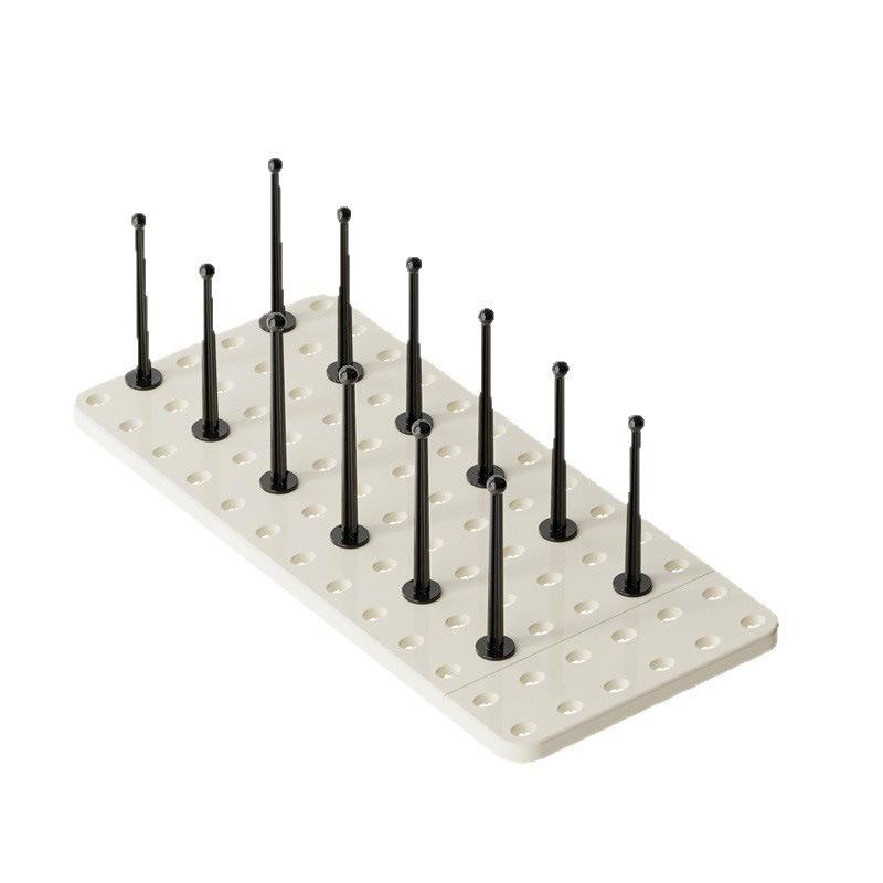 Retractable Perforated Kitchen Dish Rack with Drain Tray Household Partition Design Countertop Cup Storage Rack