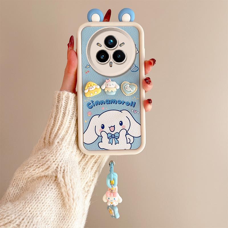 KEYSION Cute Ear 3D Cartoon Case for Realme 14 Pro+ 5G with Bracelet Silicone Shockproof Phone Cover for OPPO Realme 14 Pro 5G