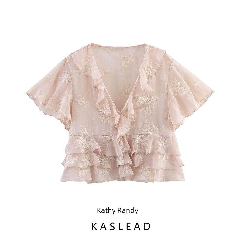 Kaslead New Arrival Women's Clothing Fashion Style Fashion Laminated Decoration Embroider Tops 3105872 942