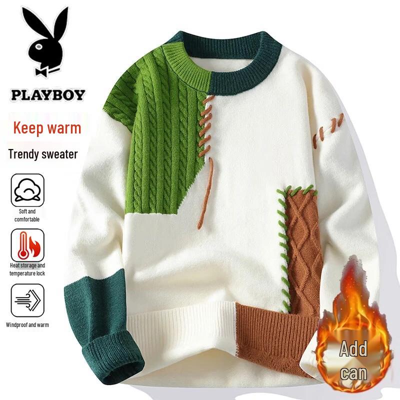 Playboy Men s Fleece-Lined Round Neck Knit Sweater M
