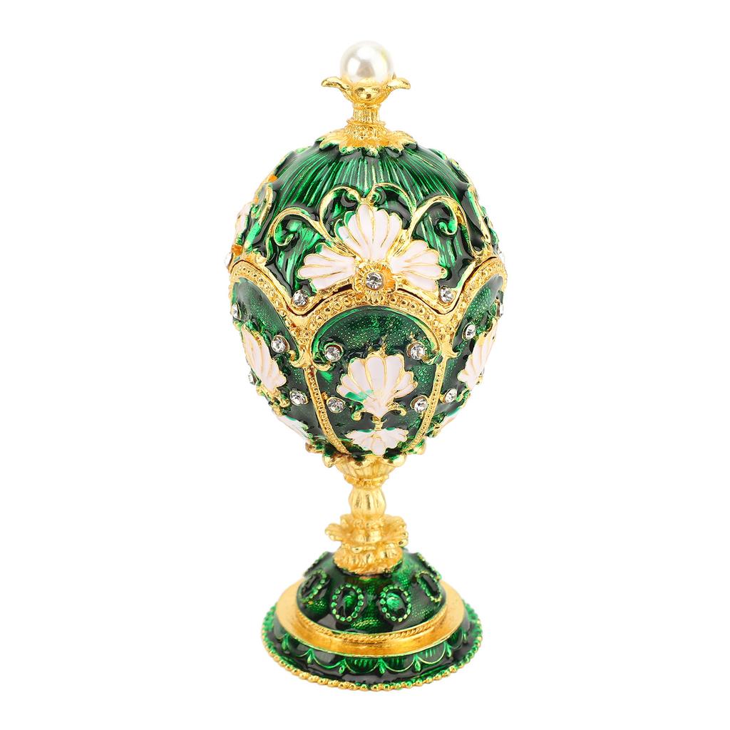 Egg Style Trinket Box Hinged Enamelled Rhinestones Multifunctional Home Decor Alloy Vintage Jewelry