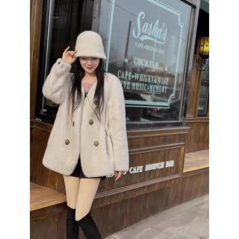 Winter Light Top Mink Short Coat Collar Mink Plush Fur Plush Coat Women