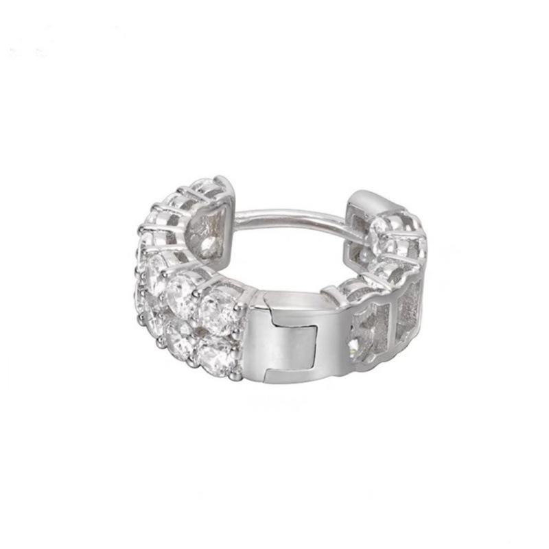 Double-Layer Row Diamond Earrings Men S Hip-Hop Popular Versatile Zircon Earrings Women S Unsophisticated Full Diamond Earrings
