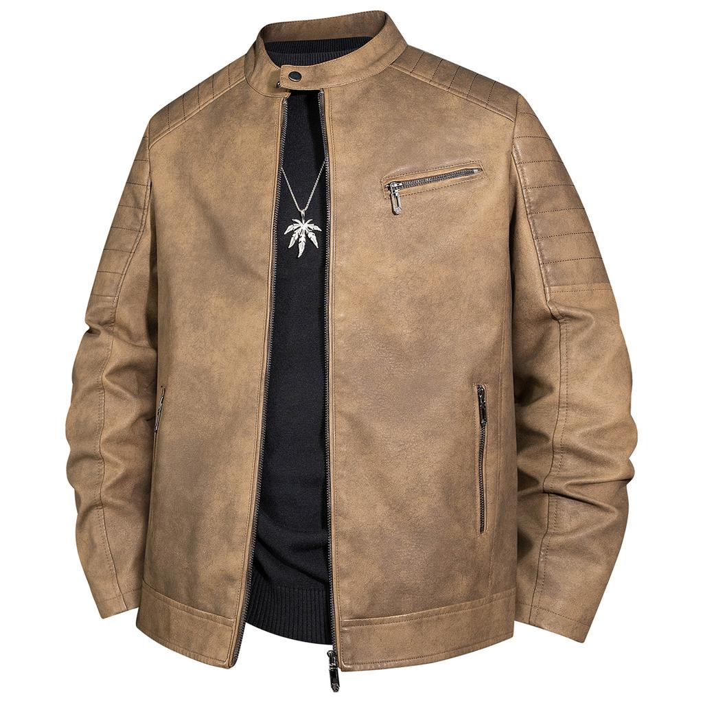 High quality light luxury casual jacket men's PU leather jacket stand-up collar autumn and winter jacket