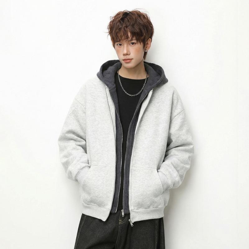Men S Color Block Knit Splicing Hooded Cardigan Sweatshirt Casual Jacket