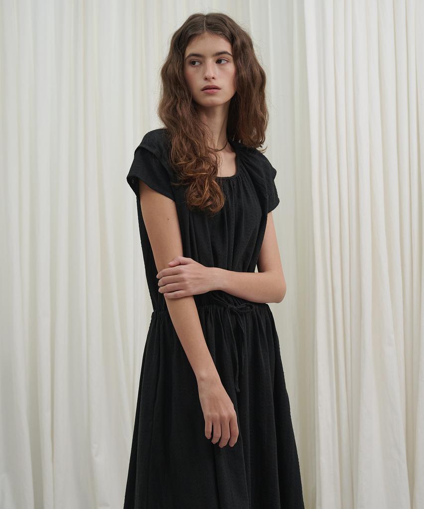 Marot Raglan Dobby Cotton Dress_Black